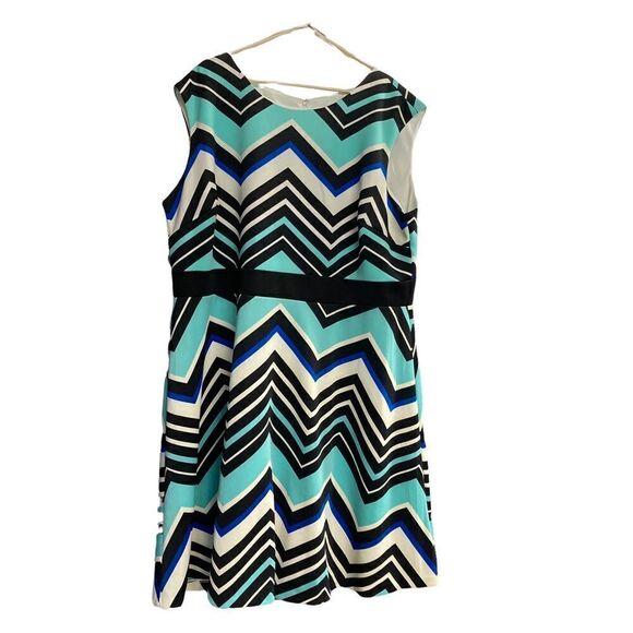 STUDIO ONE Women’s Geometric Design Dress Size 22W Blue Black & Ivory - Picture 10 of 12